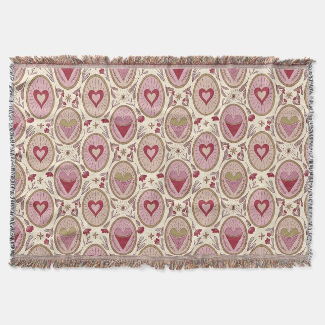 Retro Pink & Red Hand Drawn Hearts Valentine's Day Decke (Vorderseite)