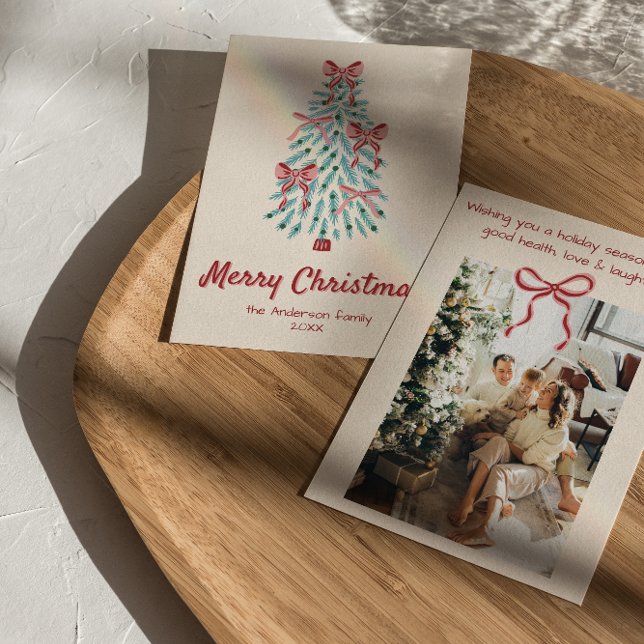 Retro Pink Red Hand Drawn Ribbons Tree Weihnachten (Von Creator hochgeladen)