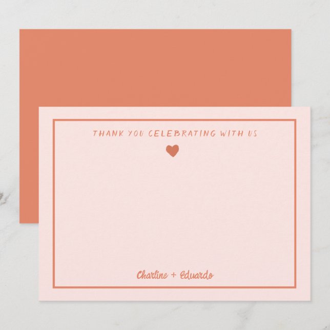 Retro Pink & Red Handwriting Wedding Vielen Dank Dankeskarte (Vorne/Hinten)