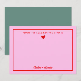 Retro Pink & Red Handwriting Wedding Vielen Dank Dankeskarte