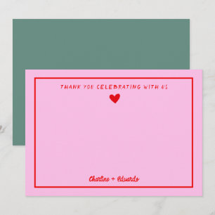 Retro Pink & Red Handwriting Wedding Vielen Dank Dankeskarte