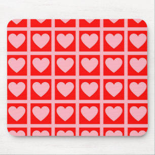 Retro Pink Red Heart Karo Y2K Muster Mousepad