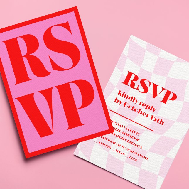 Retro Pink Red Pattern Fett Typografie Hochzeit RSVP Karte (Von Creator hochgeladen)