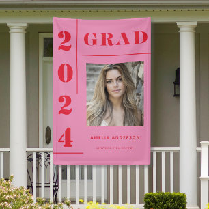 Retro Pink Red Typografy Foto Graduation Party Banner