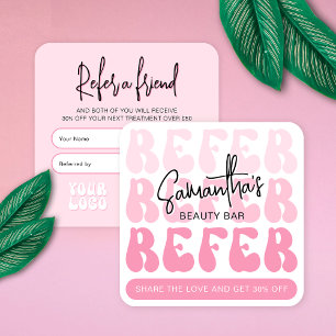 Retro Pink Refer a Friend Modern Logo Lash Salon Empfehlungskarte