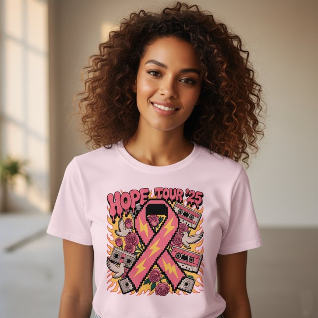 Retro Pink Ribbon Hope Tour '25 Krebsbewusstsein T-Shirt (Von Creator hochgeladen)