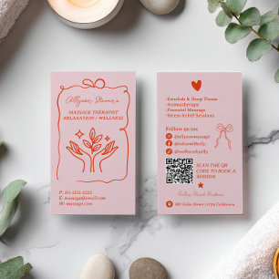 Retro Pink Rote Doodles Massage-Therapeut QR-Code Visitenkarte