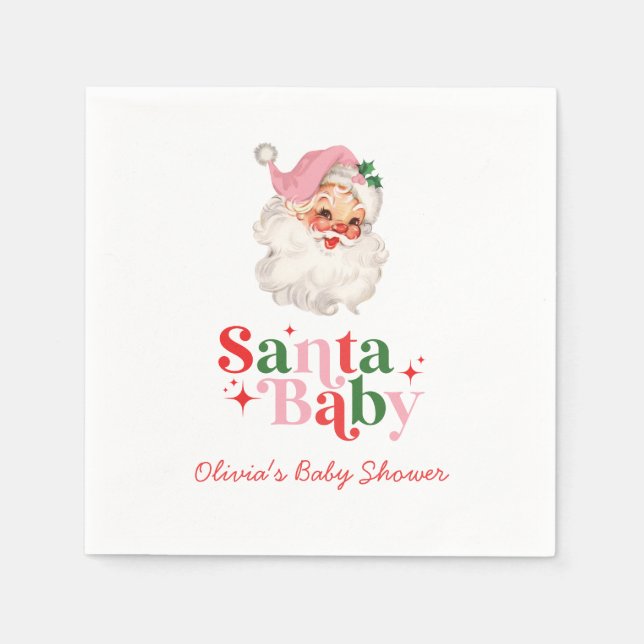Retro Pink Santa Baby christmas baby shower Serviette (Vorderseite)