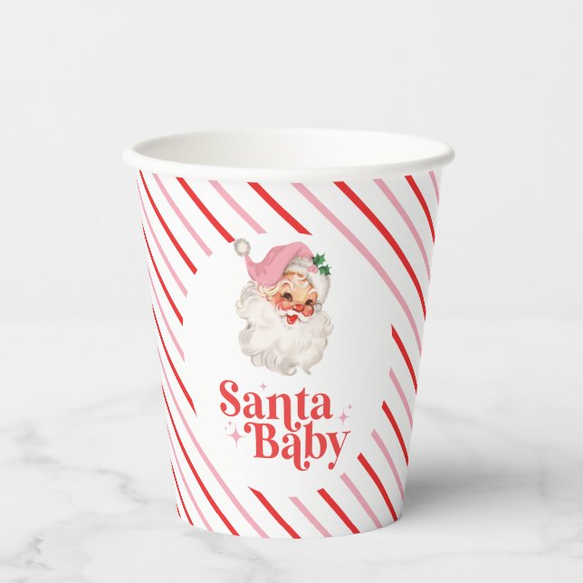 Retro Pink Santa Baby Weihnachtsdusche Pappbecher (Vorderseite)