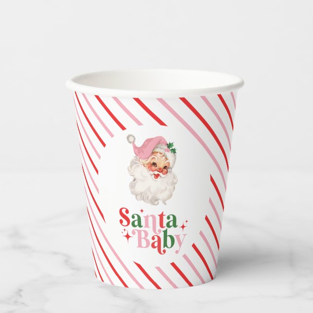 Retro Pink Santa Baby Weihnachtsdusche Pappbecher (Vorderseite)