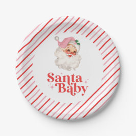 Retro Pink Santa Baby Weihnachtsdusche Pappteller
