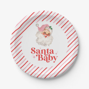 Retro Pink Santa Baby Weihnachtsdusche Pappteller