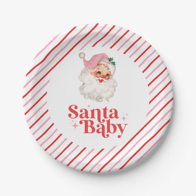 Retro Pink Santa Baby Weihnachtsdusche Pappteller (Vorderseite)
