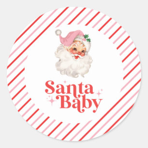 Retro Pink Santa Baby Weihnachtsdusche Runder Aufkleber