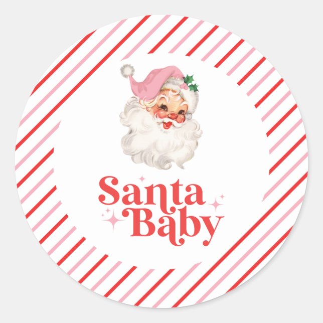 Retro Pink Santa Baby Weihnachtsdusche Runder Aufkleber (Vorderseite)