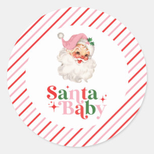 Retro Pink Santa Baby Weihnachtsdusche Runder Aufkleber