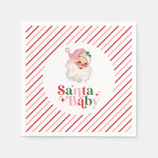 Retro Pink Santa Baby Weihnachtsdusche Serviette (Vorderseite)