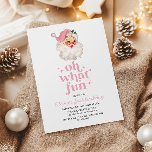 Retro Pink Santa Oh was für ein lustiger Geburtsta Einladung