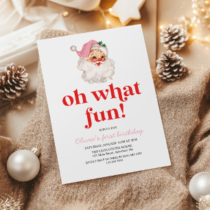 Retro Pink Santa Oh was für ein lustiger Geburtsta Einladung