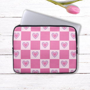 Retro Pink Schachbrett Prüfbares Herzmuster Laptopschutzhülle