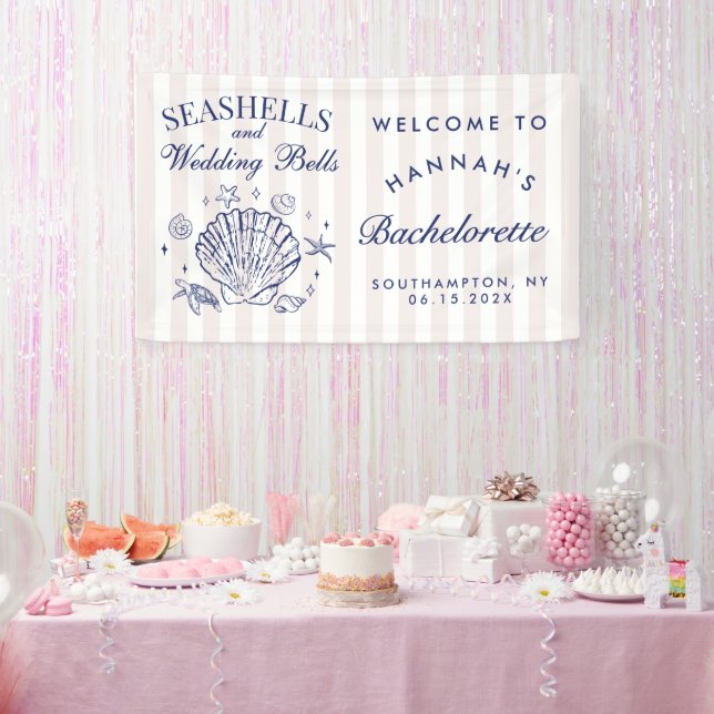 Retro Pink Seashells & Wedding Bachelorette Banner (Party)