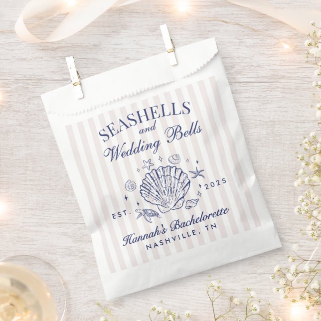 Retro Pink Seashells & Wedding Bachelorette Geschenktütchen (Ausgeschnitten)