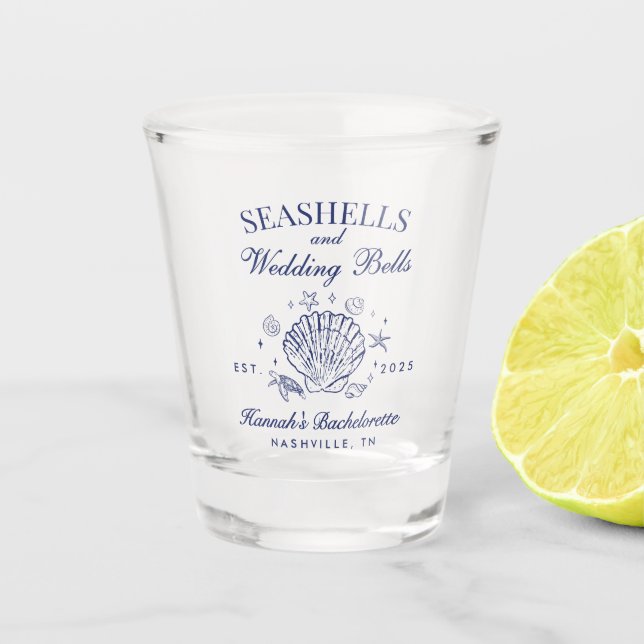 Retro Pink Seashells & Wedding Bachelorette Schnapsglas (Vorderseite)