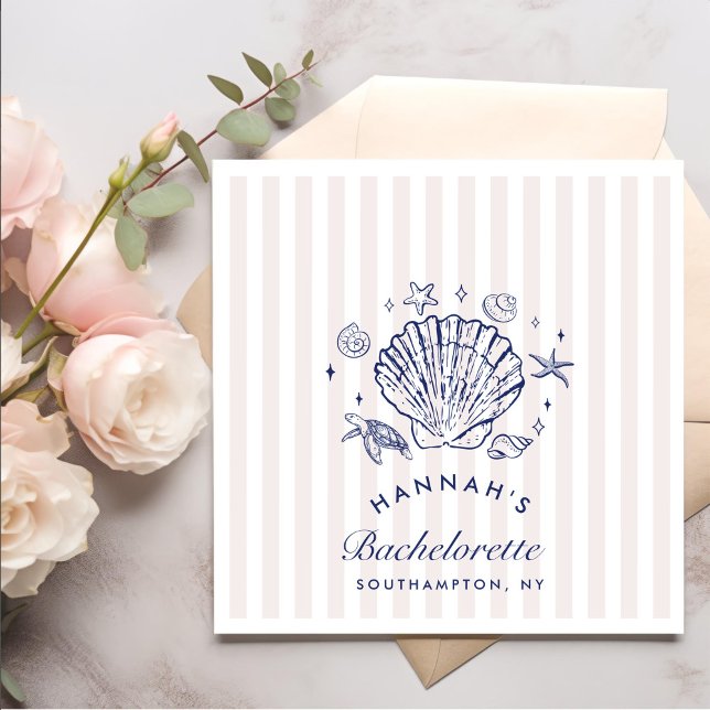Retro Pink Seashells & Wedding Bachelorette Serviette (Von Creator hochgeladen)