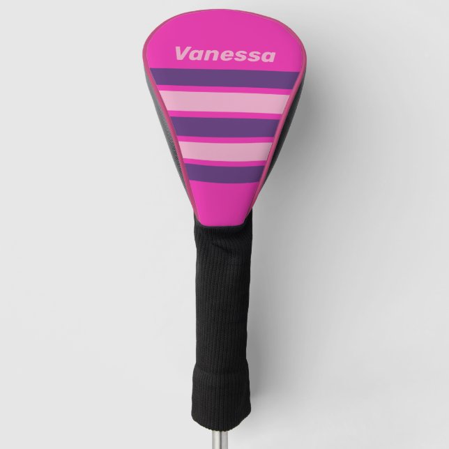 Retro Pink Sky Across Striping with Name Golf Headcover (Vorderseite)