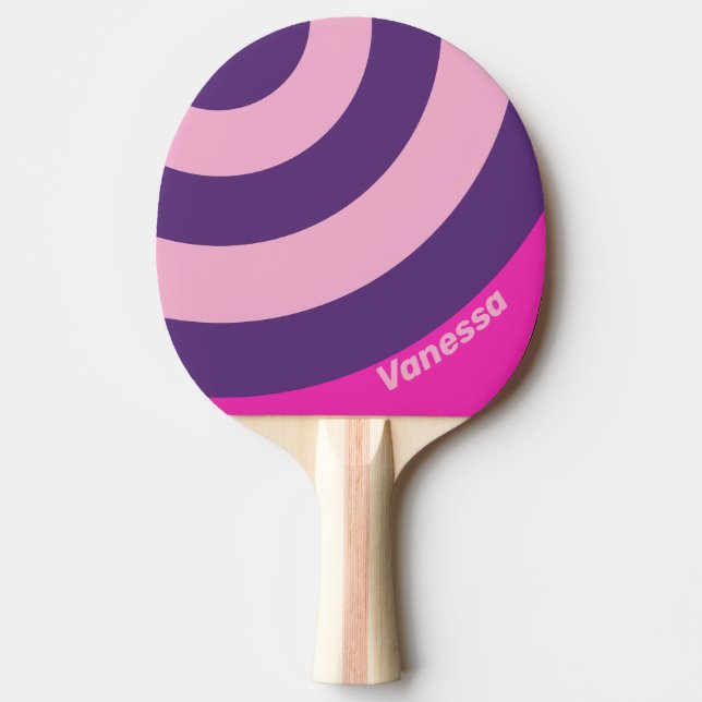Retro Pink Sky Circle Stripe with Name Tischtennis Schläger (Vorderseite)