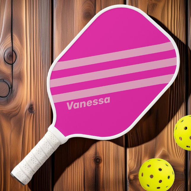 Retro Pink Sky Drei Streifen mit Namen Pickleball Schläger (Von Creator hochgeladen)