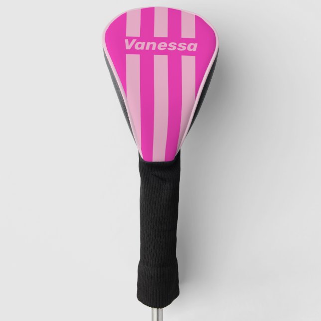 Retro Pink Sky Three Pin Stripes with Name Golf Headcover (Vorderseite)