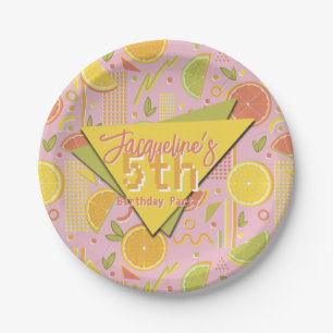 Retro Pink Sommer Zitrusfrucht Geburtstag Pappteller