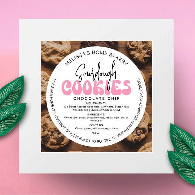 Retro Pink Sourdough Bakery Cookies Zutaten Runder Aufkleber (Retro Pink Sourdough Bakery Cookies Ingredients Classic Round Sticker)