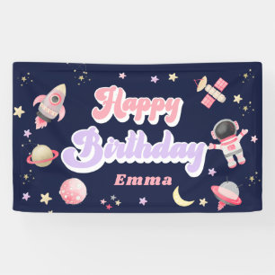 Retro Pink Space Happy Birthday Banner