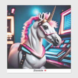 Retro Pink Space Unicorn Geburtstagsticker Aufkleber