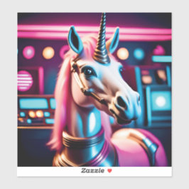 Retro Pink Space Unicorn Geburtstagsticker Aufkleber