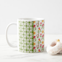 Retro Pink Spring Birds Panel Kaffeetasse