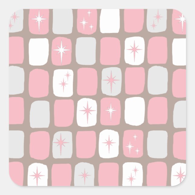 Retro Pink Sternexplosionen Square Stickers (Vorderseite)