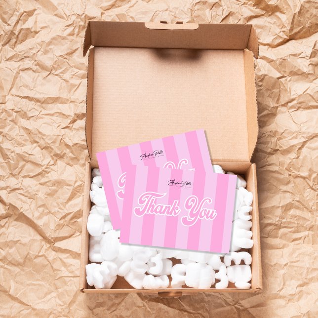 Retro Pink Streifen Danke Karte (Von Creator hochgeladen)