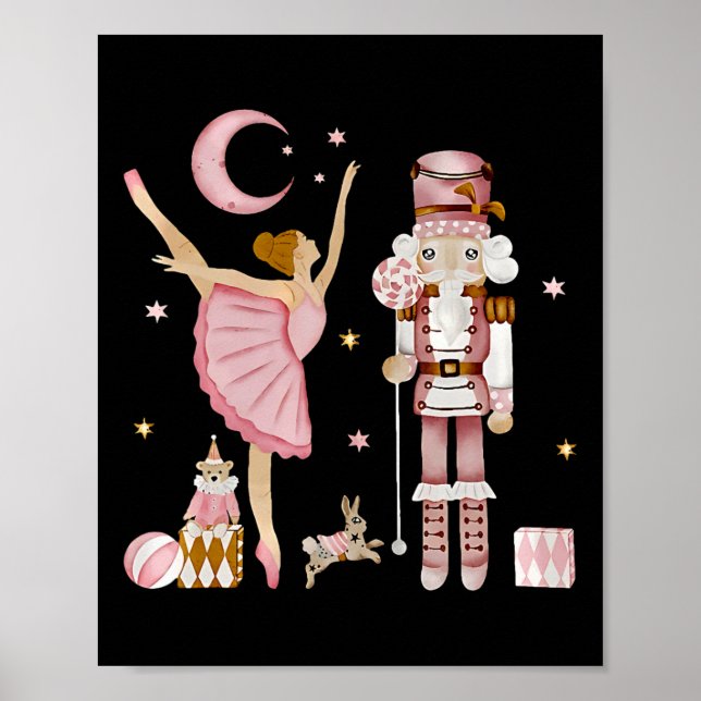 Retro Pink Sugar Plum Fairy Nutcracker Weihnachten Poster (Vorne)