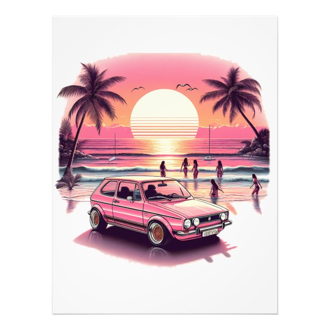 Retro Pink Summer Sunset Beach Vibe Fotodruck (Vorne)
