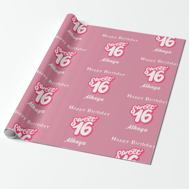 Retro Pink Sweet 16. Geburtstag Geschenkpapier (Ungerollt)