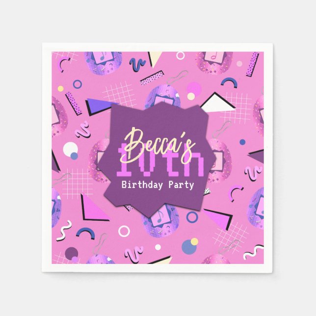 Retro Pink Tamagotchi Geburtstag Serviette (Vorderseite)