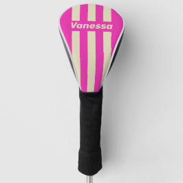 Retro Pink Three Pin Stripes with Name Golf Headcover