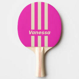 Retro Pink Three Pin Stripes with Name Tischtennis Schläger