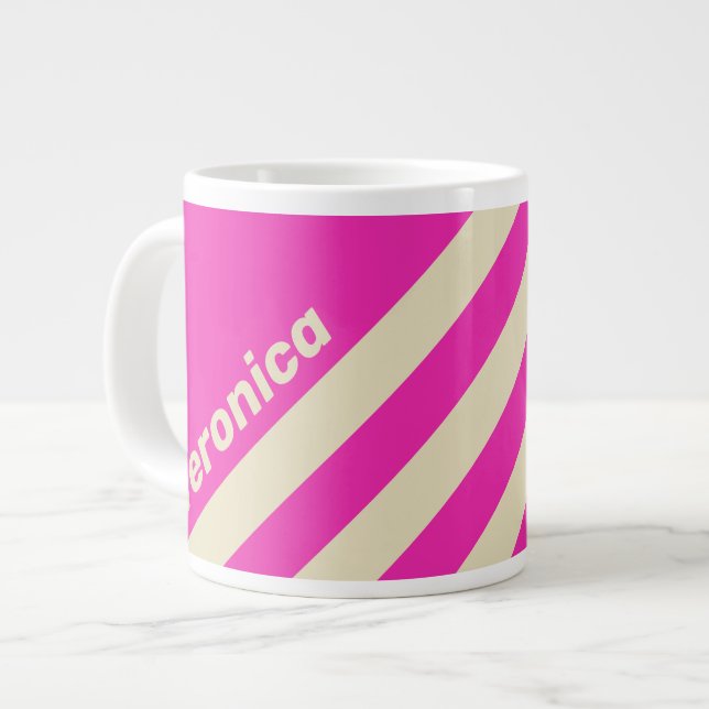 Retro Pink Three Stripes with Name Jumbo-Tasse (Vorderseite Links)