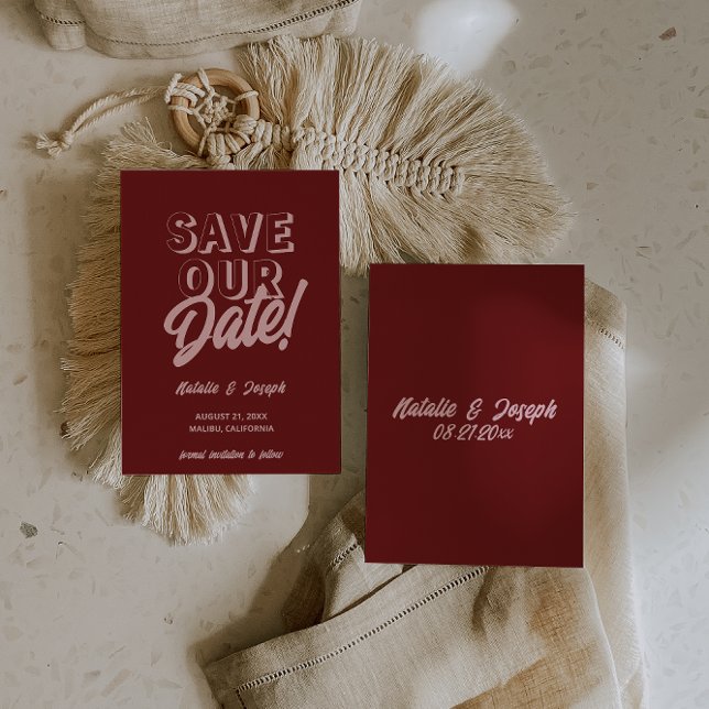 Retro Pink Tiefrotes Modernes Boho Einzigartiges H Save The Date (Von Creator hochgeladen)