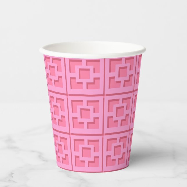 Retro Pink Trellis Paper Cup Pappbecher (Vorderseite)