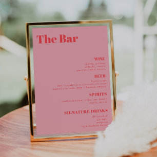 Retro Pink trendige Wedding Drinks Bar Menu Poster